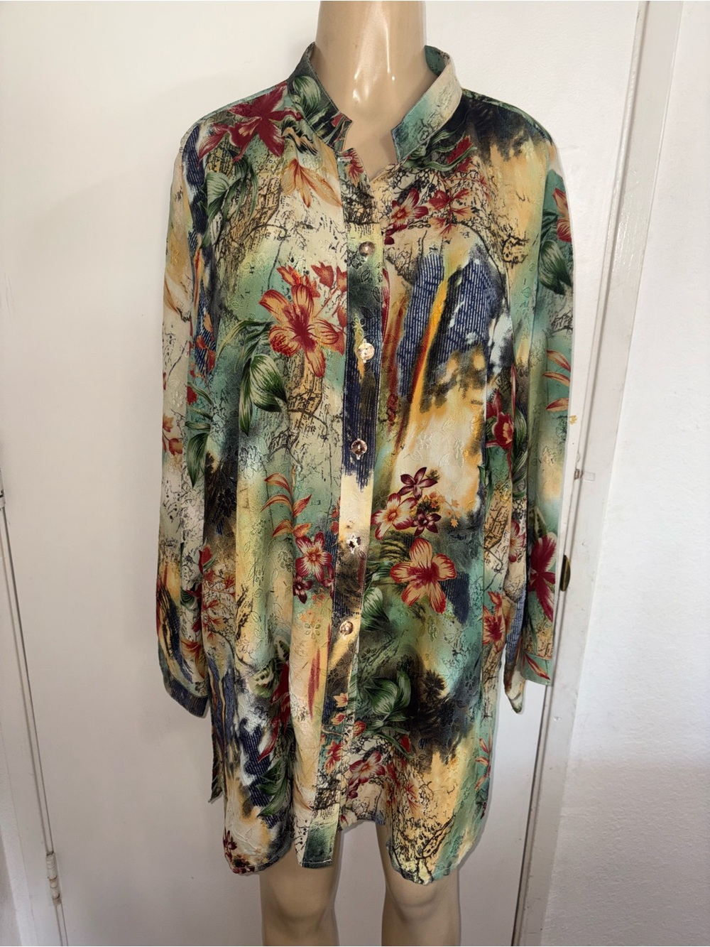 Citron Santa Monica Oversized Silk Button Down Shirt multicoloured Print Relaxed